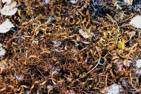 Close Aparas Aço Espiral Torcidas Sucata Não Ferrosa Para Reciclagem — Fotografia de Stock