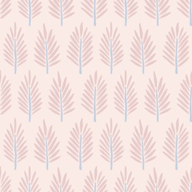 Kusursuz bir Noel deseni. Kumaş, kartpostal, pankart, ambalaj kağıdı için yeni yıl deseni. Bej arka planda pembe ve mavi ladin dalları. Pastel renkler. El çizimi ritmik vektör süslemesi.