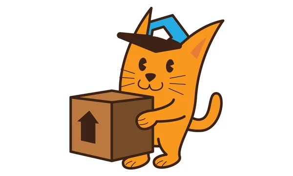 Katze bringt Box-Logo mit — Stockvektor