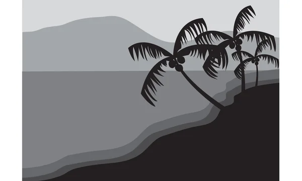 Siluetas de palmeras en la playa — Vector de stock