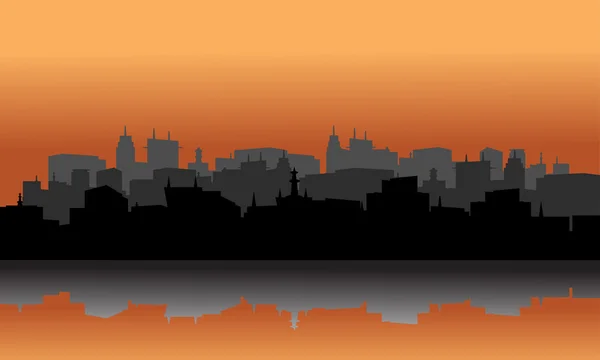 Silueta de la ciudad reflejo del lago — Vector de stock