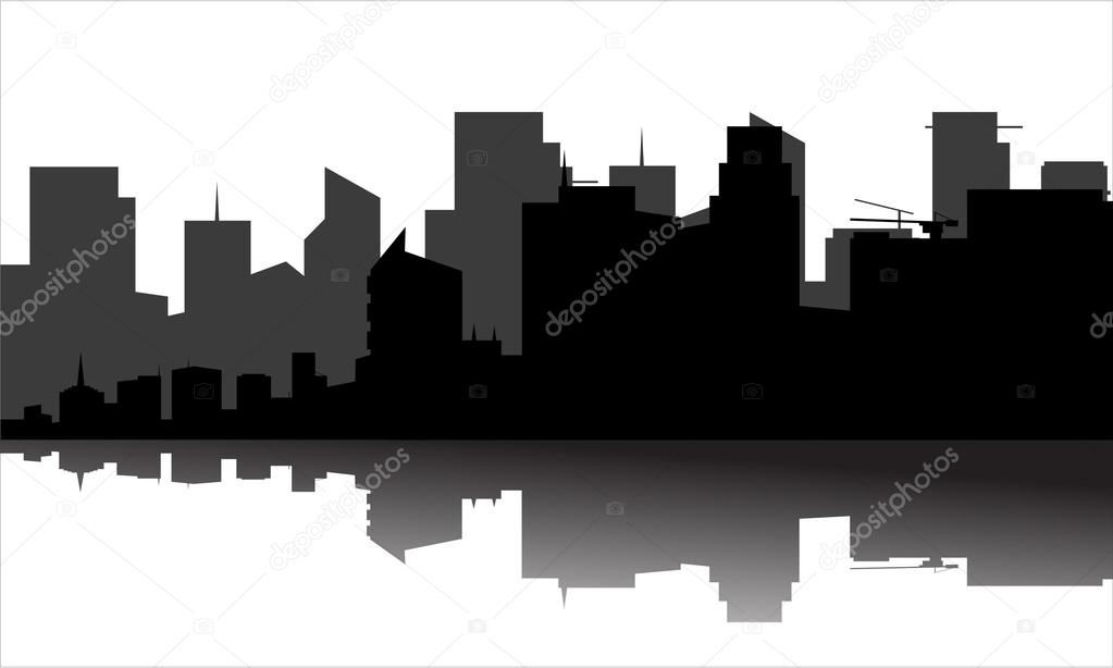 Silhouette of the city beside the river
