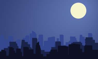 Gece aya ile şehir silüeti