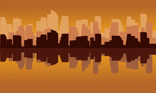 Reflejos de la silueta de la ciudad superior e inferior — Vector de stock