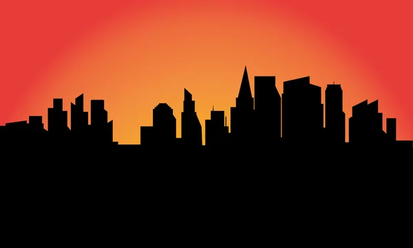 Silhouette der Stadt bei Sonnenaufgang — Stockvektor