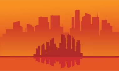 Turuncu arka plan ile şehir silüeti