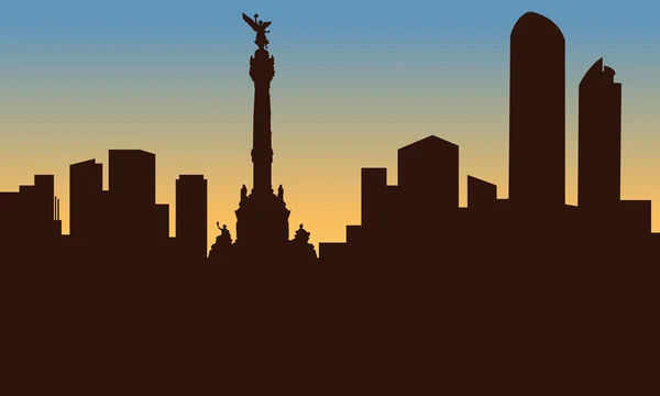 Silhouet van mexico-stad en monument — Stockvector