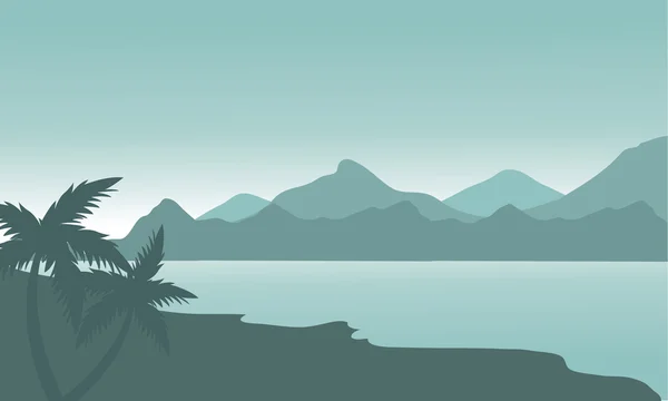 Silhouette de plage et de montagne — Image vectorielle