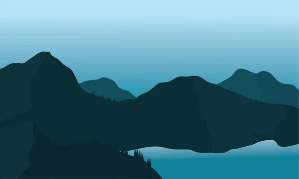 Silueta montaña y lago — Vector de stock