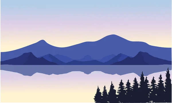 Una ilustración de un río y montañas — Vector de stock