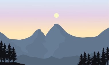 Silhouette dağ ve güneş