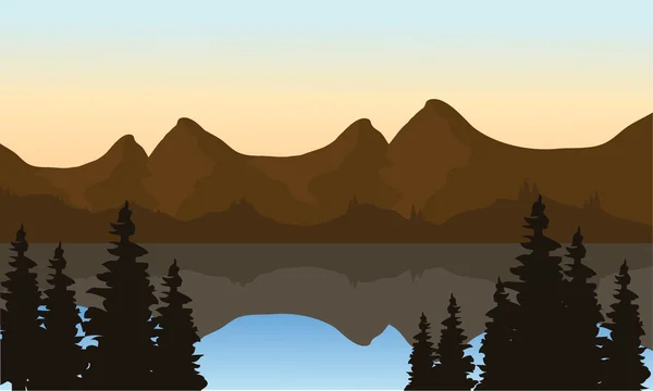 Paisaje de montaña en el lago — Vector de stock