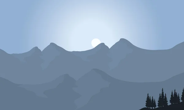 Vista de la montaña con luna — Vector de stock