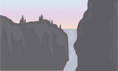 Şelale gri arka planlar ile silüeti