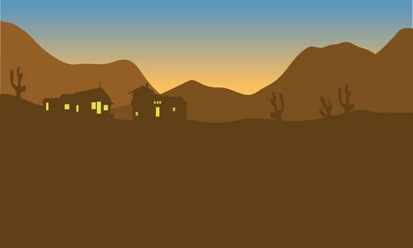 Visa hus på bergen i siluett — Stock vektor