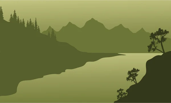 Paysage rivière et montagne de silhouette — Image vectorielle