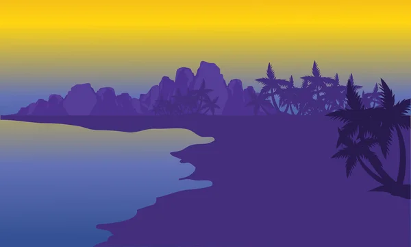 Silhouette des Strandes mit lila Hintergrund — Stockvektor