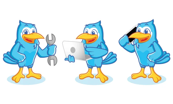 Blue Jay mascotte met telefoon — Stockvector