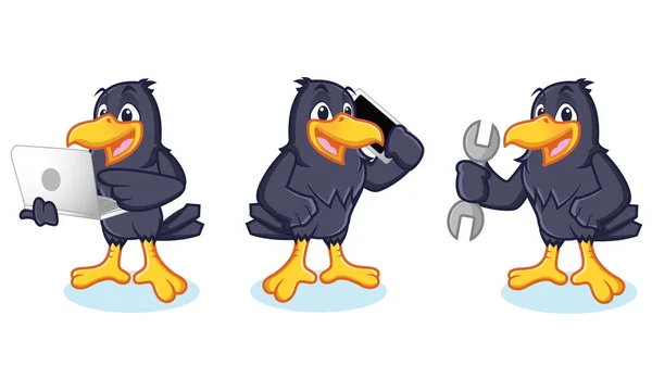 Crow mascotte met telefoon — Stockvector