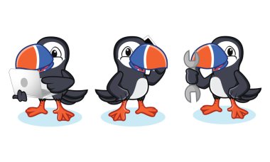 Telefon ile martı maskot vektör