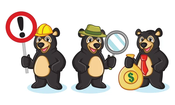 Mascote de urso preto com sinal —  Vetores de Stock