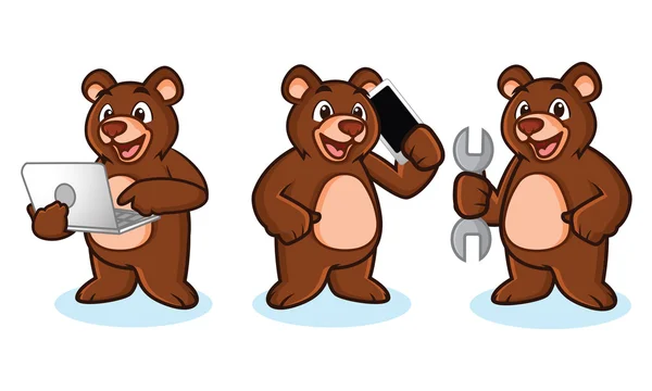Bear Mascot Vector with phone — Stock Vector