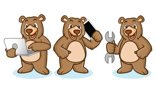 Grizzly Bear mascotte met laptop — Stockvector