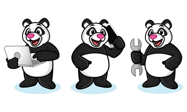 Panda Mascot Vector with laptop — Stock Vector