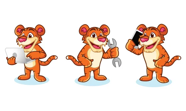 Tiger Mascot Vector с ноутбуком — стоковый вектор