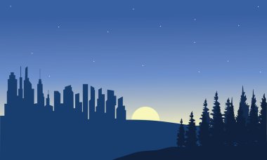 Şehir ve ay silueti