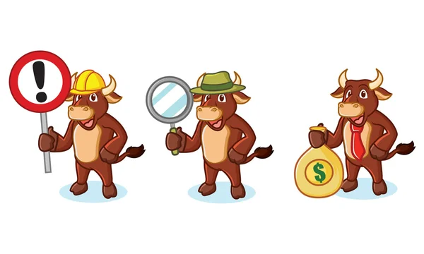 Ox Brown Mascot with money — Stock Vector