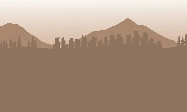 Silhouette von Stadt und Berg mit braunem Hintergrund — Stockvektor