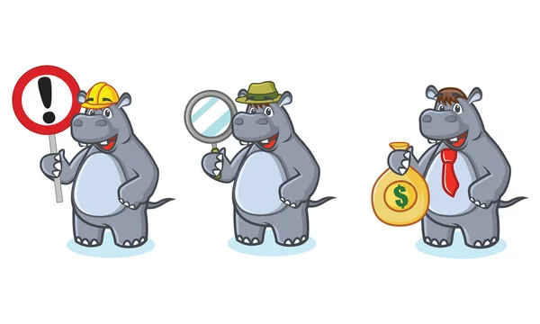 Cinza Hippo Mascote com dinheiro — Vetor de Stock