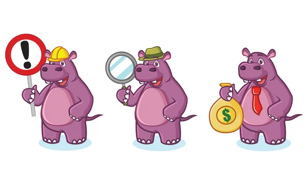 Purple Hippo Mascot Vector money — Stock Vector