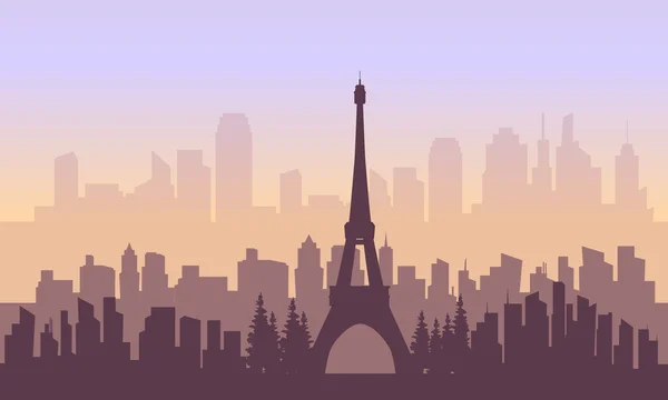 Stad van Frankrijk en de eiffel toren van silhouet — Stockvector