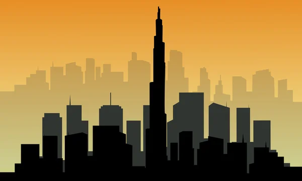 Silhouet van grote Dubai stad — Stockvector