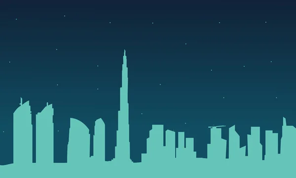 迪拜市夜间的剪影 — 图库矢量图片