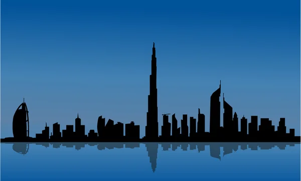 Silueta de Dubai y reflexiones — Vector de stock