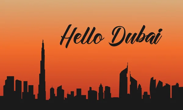 Dubai city at sunset of silhouette — Stock Vector