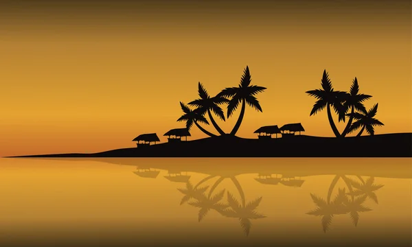 Landschap strand van silhouet bij zonsondergang — Stockvector