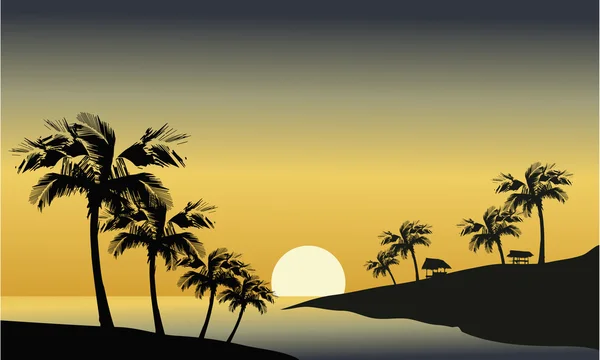 Silhouet van rivier en palm tree — Stockvector