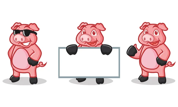Mascotte de Cochon rose profond heureux — Image vectorielle