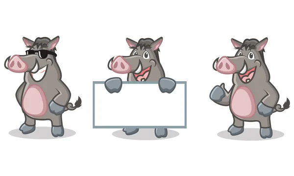 Cerdo salvaje gris Mascota feliz — Vector de stock
