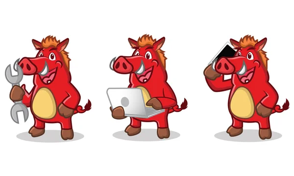 Babi Liar Merah dengan laptop - Stok Vektor
