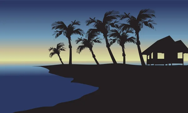 Silhouet van hut en palm — Stockvector