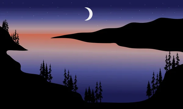 Lago en el paisaje nocturno — Vector de stock