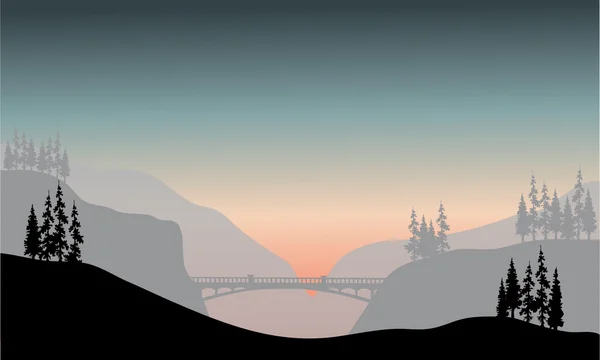 Silhouette der Brücke am Morgen — Stockvektor