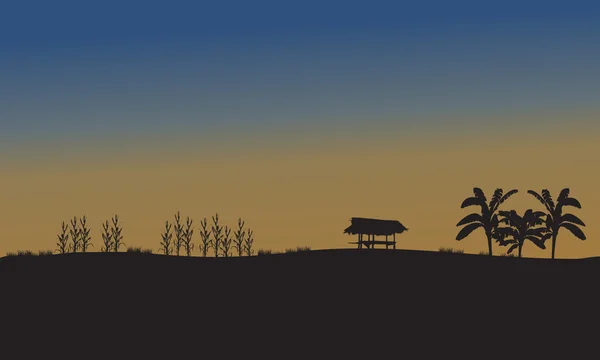 Landschap van velden bij de zonsondergang — Stockvector