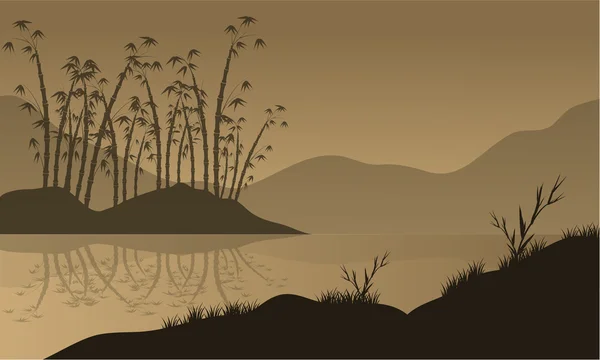 Vector landschap met bamboe silhouet — Stockvector