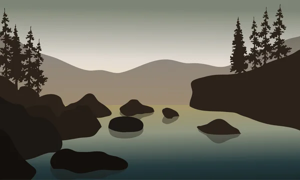 Скеля в річці з сірим фоном — стоковий вектор